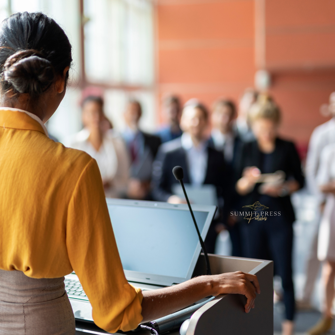 A public speaker being good at what she does