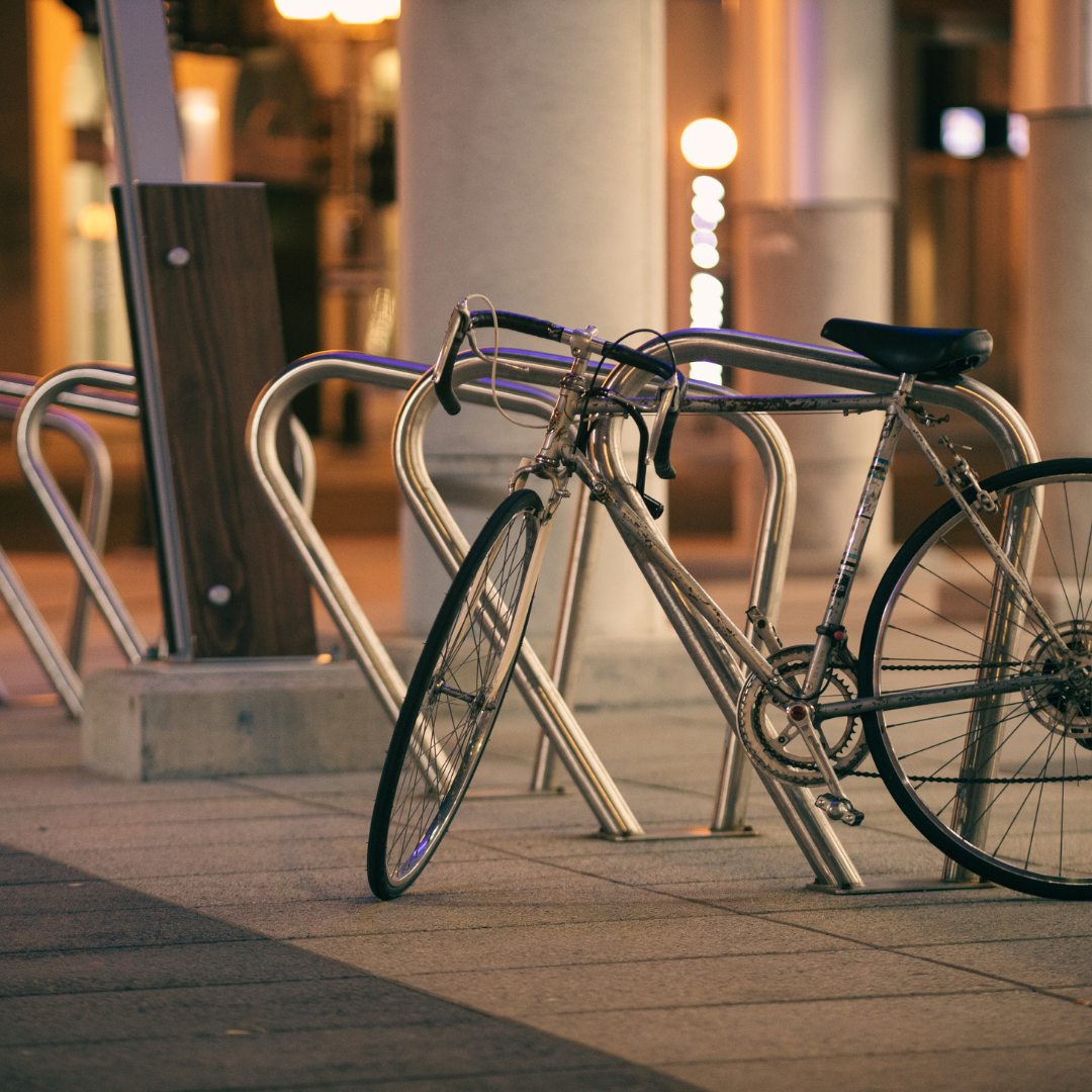 A bicycle on a rack