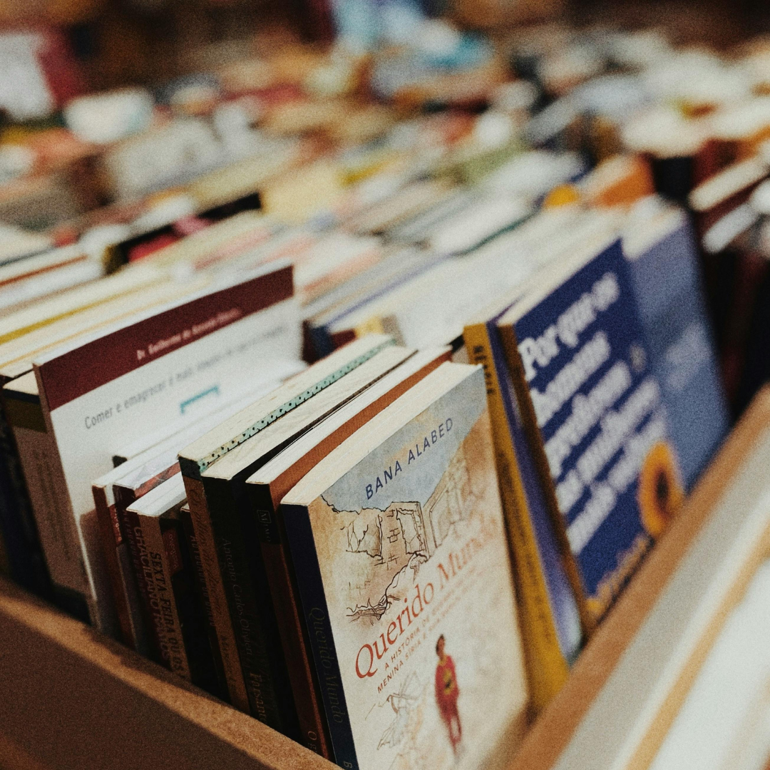 A photo of books for sale