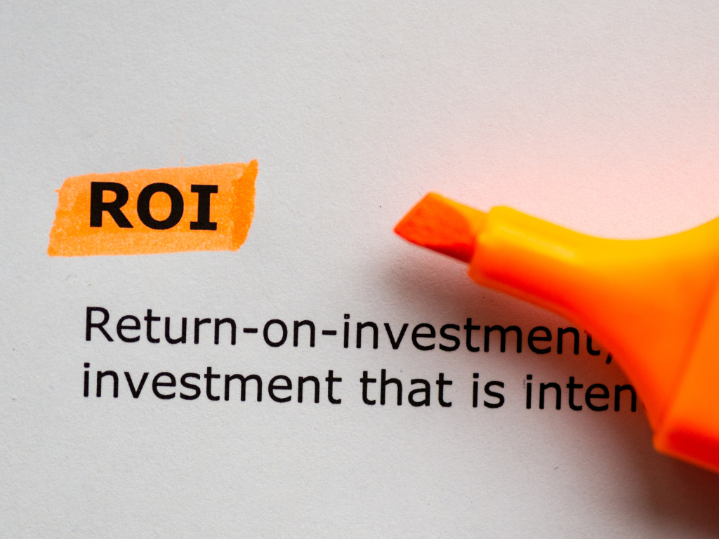 A photo of the word ROI, return-on-investment, about writing a book